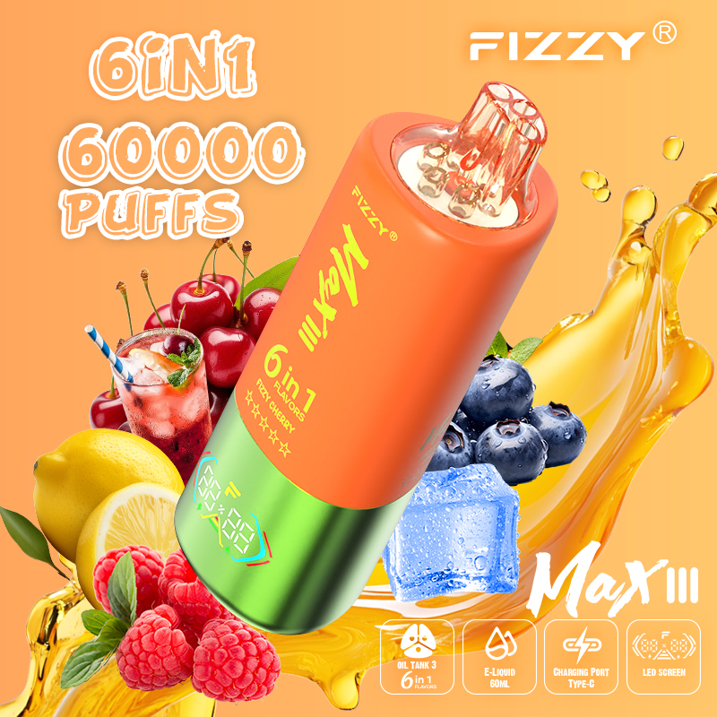 fizzyvapes.net Fizzy Max III 6in1 60K 60000 Puffs Rechargeable Disposable Vape – Blueberry Ice & Fizzy Cherry & Raspberry Lemon – 10pcs