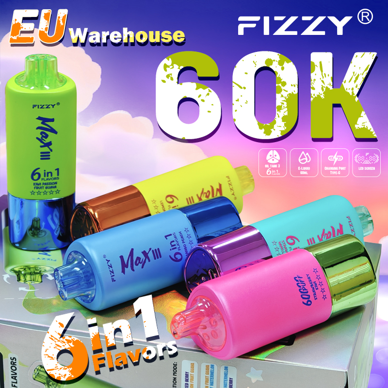 fizzyvapes.net Fizzy Max III 6in1 60K 60000 Puffs Rechargeable Disposable Vape – Flavor Box (6-Pack)